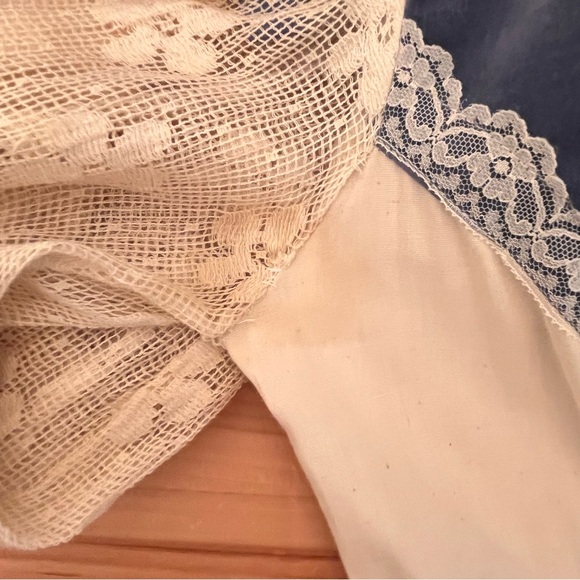 VTG 1970s Gunne Sax by Jessica Maxi Dress Small Lace Sleeves Ivory + Blue Velvet - Picture 13 of 16